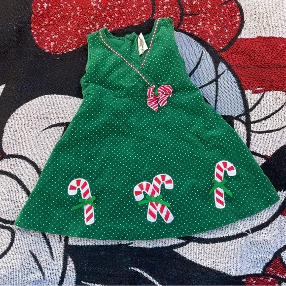 Rare Editions Dresses Rare Editions Green Corduroy Polka Dot